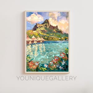 Bora Bora Ölgemälde druckbare Wandkunst, tropischer Strand Druck digitaler Download, polynesisches Paradies Poster modernes Dekor, Ozean Wandkunst