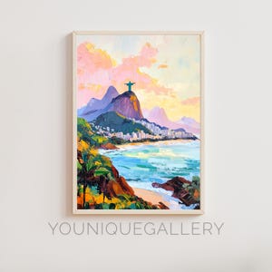 Cuadro de Cristo Redentor de Río de Janeiro, arte mural, póster con impresión de monumento brasileño, vista de montaña al atardecer, descarga digital imprimible, decoración