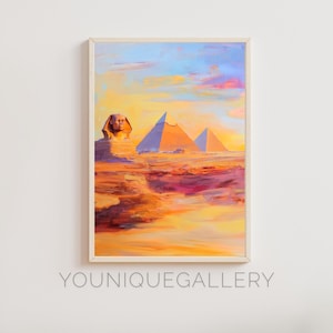 Egyptian Pyramids and Sphinx Printable Wall Art Poster – Digital Download Painting for Home, Office & Living Room Ancient Egypt Decor