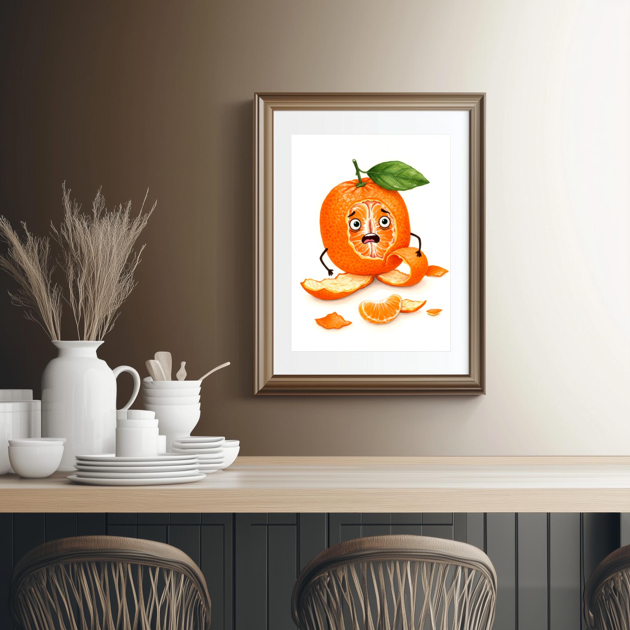 Funny Clementine Cartoon Print: Quirky Kitchen Wall Art (digital