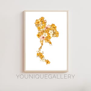 Afdrukbare bloemenkaart Thailand, aquarel Ratchaphruek-bloemkunst, Thais decorcadeau, digitale download Zuidoost-Azië