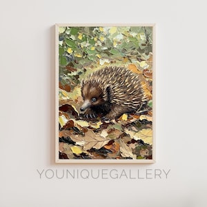 Echidna im Herbst Blätter pastosen Malerei druckbare, Wald Tier Wand Kunst, Wald digitaler Download, rustikale Wildtiere Herbst Dekor