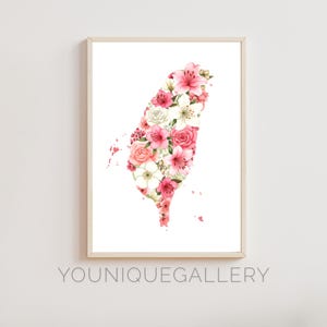 Taiwan Landkarte Blumen Umriss Malerei druckbare, Aquarell Pflaumenblüte Meihua Kunst, taiwanesischen Dekor Geschenk digitaler Download