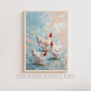 Decorazione murale con galline stampabile, decorazione da cucina in stile rustico, download digitale di galline rustiche, poster con polli bianchi per casa di campagna