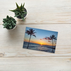 Hawaiian Sunset Postcard Palm Trees Ocean Waves Blue Skies