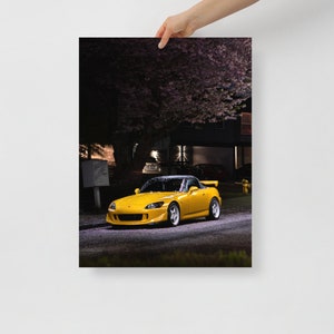 Honda S2000 Cherry Blossom Poster Nighttime Light Painting Print Wall Art Garage Mancave Dorm
