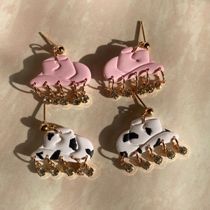 Rhinestone Cowboy Hat Earrings: Polymer Clay Cowgirl Jewelry