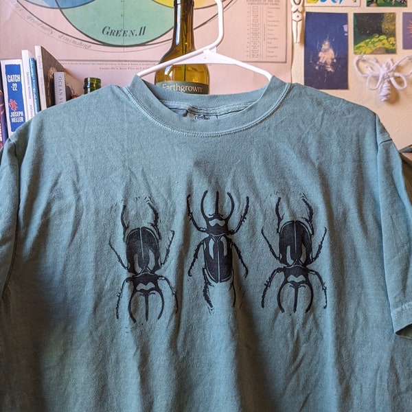 Rhino beetle blockprint linocut t-shirt