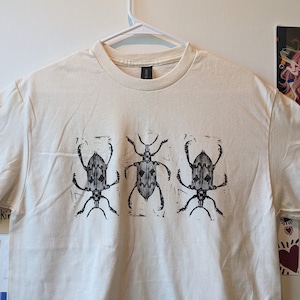 Weevil blockprint t-shirt | entymology/bug-themed lino print clothing | great gift for bug lovers!