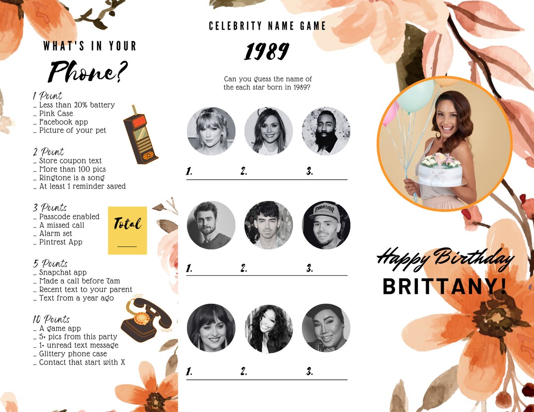 1989 Themed Party Game Brochure, Birthday Party, Bridal Shower, Baby ...
