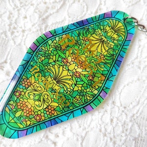FFXIV Gridania The Roost Inn Keychain // Carline Canopy Stained Glass Motel Tag Charm