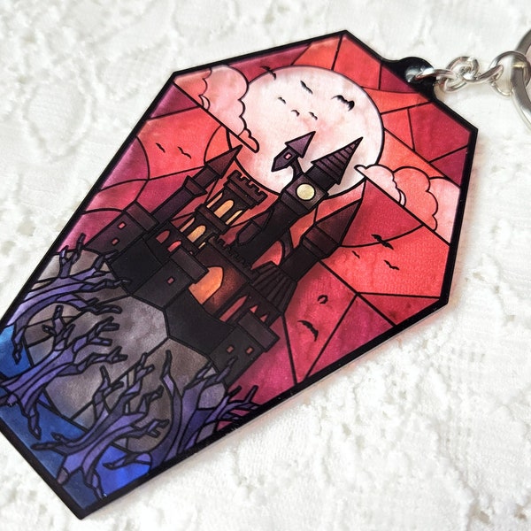 Castlevania Dracula's Castle Keychain // Vampire Stained Glass Charm