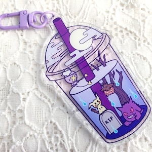 Ghost-type Boba Charm // Gengar Mimikyu Pumpkaboo Drifloon Bubble Tea Keychain