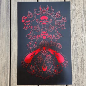 Dark-Type Red Foil Print // Houndoom Umbreon Mightyena Darkrai Art Print