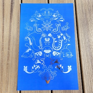 Water-Type Silver Foil Print // Slowpoke Tatsugiri Quagsire Gyarados Art Print
