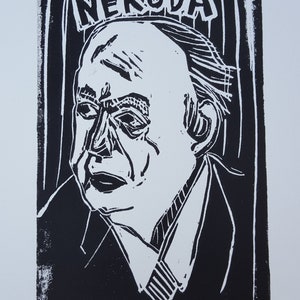 Ink Block Print Pablo Neruda in Black