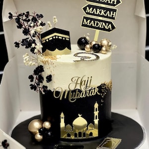 Umrah/Hajj Mubarak taarttoppers met moskee • Umrah/Hajj taarttopper • Umrah/Hajj Mubarak kaarttaart •