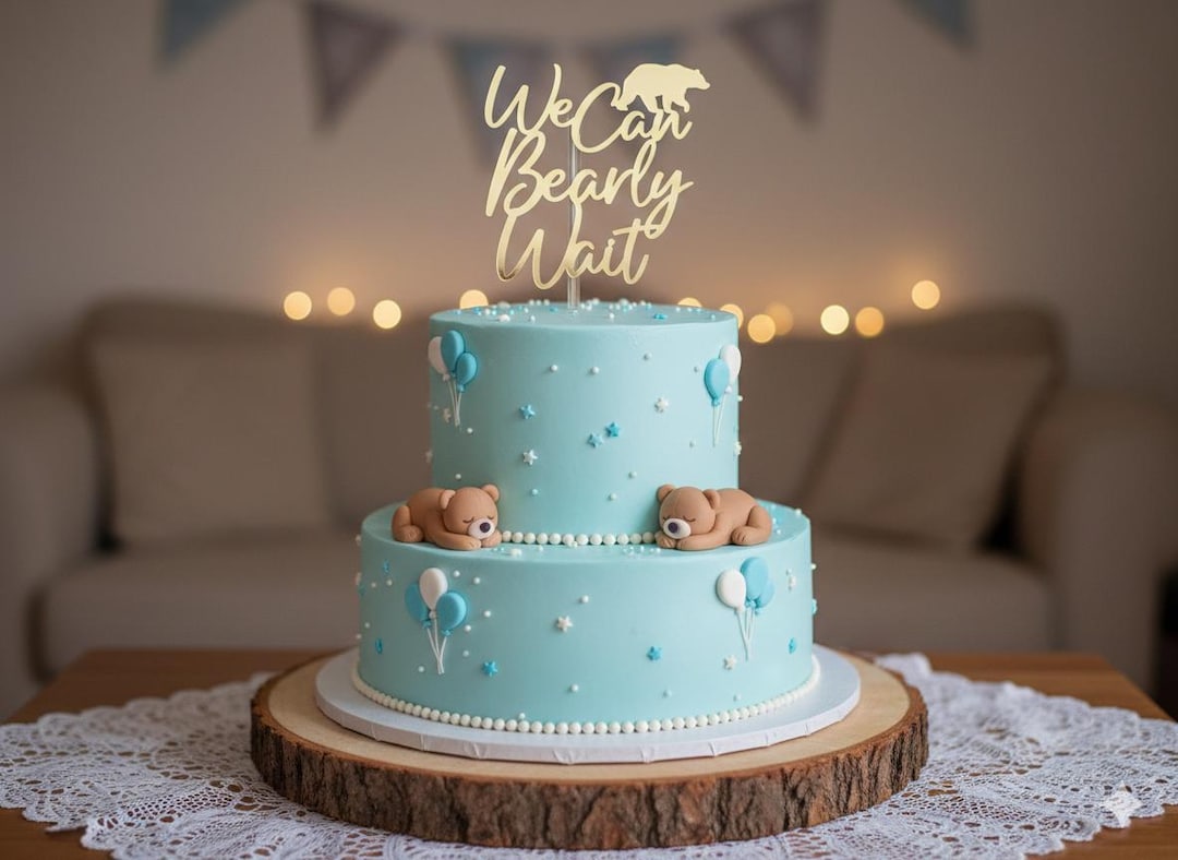 We Can Bearly Wait Cake Topper • Bear Baby Shower Decoration • - Etsy UK