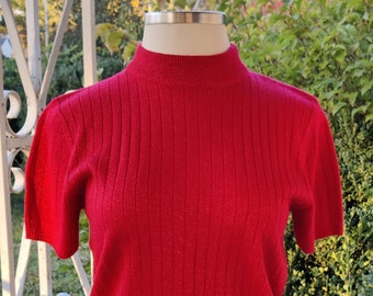 Medium Mock neck red shimmer metallic Christmas Holiday Sweater