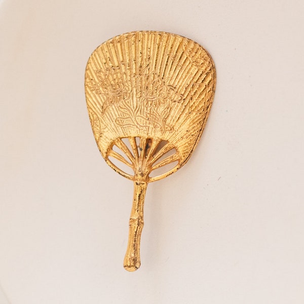 Vintage Mid-Century 1960s Miriam Haskell Brooch Bamboo Floral Hand Fan