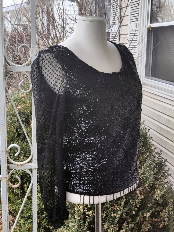 Size small 80s glam lace beads sequin long sleeve… - image 9