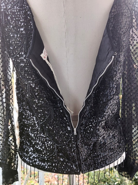 Size small 80s glam lace beads sequin long sleeve… - image 3