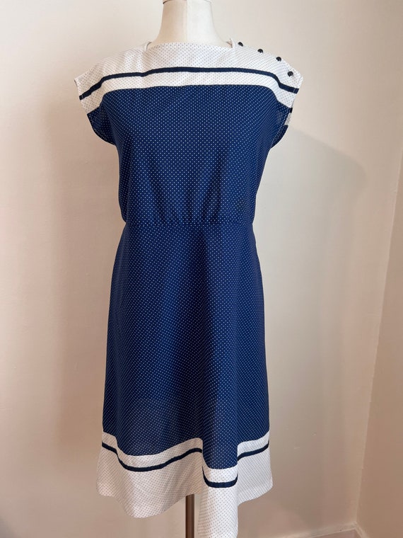 70s size S Navy and White Polkadot Dress - image 2