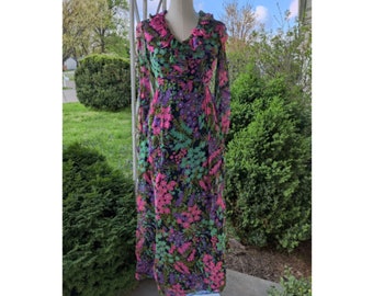 XS 70s GORGEOUS Vintage Long Sleeve Floral Maxi Dress