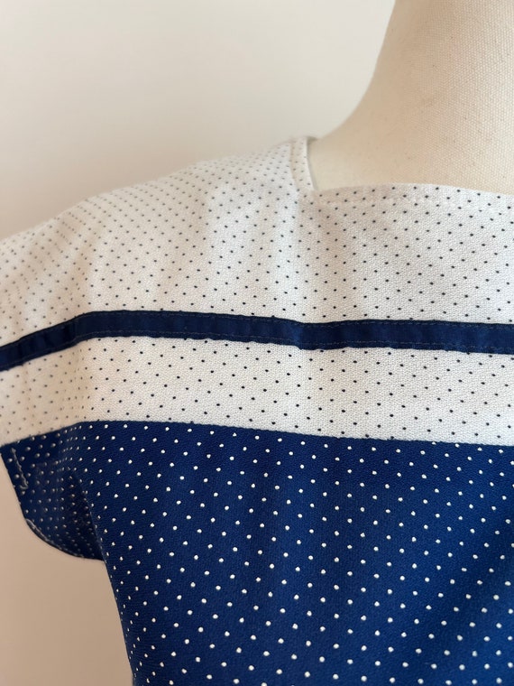 70s size S Navy and White Polkadot Dress - image 4