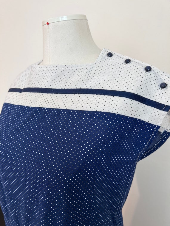 70s size S Navy and White Polkadot Dress - image 3