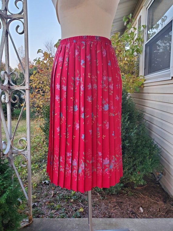 Size 14 90s Leslie Fay Pleated Floral Skirt - image 2