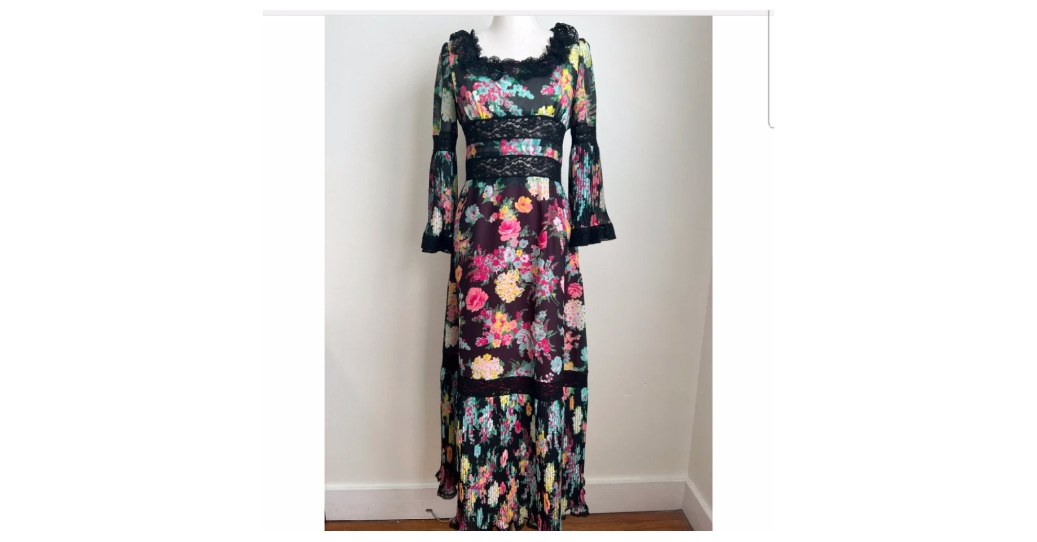 70s Size S Vintage Lace and Floral Dress - Etsy