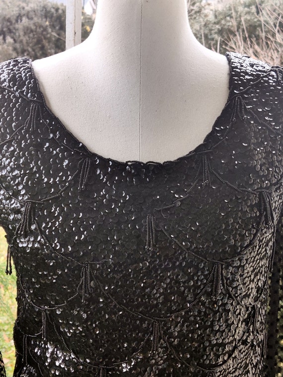 Size small 80s glam lace beads sequin long sleeve… - image 6