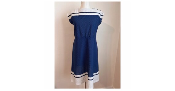 70s size S Navy and White Polkadot Dress - image 1