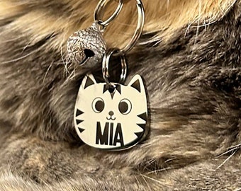 Cat Face Shaped ID Tag Cat Tag Kitten ID Tag Custom Tag Kitten Tag Gift Cat Face Tag Personalized Tag Collar Face ID Tag