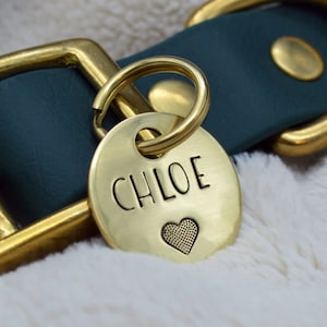 Heart Hand Stamped Dog Tag / Dog ID Tag / Custom Gold Dog Tag / Pet ID Tag / Cat Tag / Metal Pet Tag  / Pet Name Tag /  Hundemarke