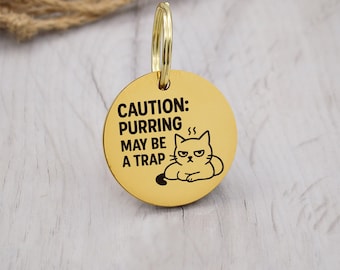 Caution Purring Design Engraved Custom Dog Tag Personalized Dog Name Tag ID Cat Collar Tag Customized Dog Tag