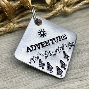 Hand stamped Dog Tag Adventure Design Silver or Gold | Gift for Dogs | Custom Dog Tag | Personalized ID Tag