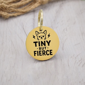 Tiny But Fierce Design Engraved Custom Dog Tag Personalized Dog Name Tag ID Cat Collar Tag Customized Dog Tag