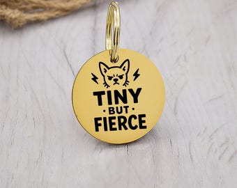 Tiny But Fierce Design Engraved Custom Dog Tag Personalized Dog Name Tag ID Cat Collar Tag Customized Dog Tag