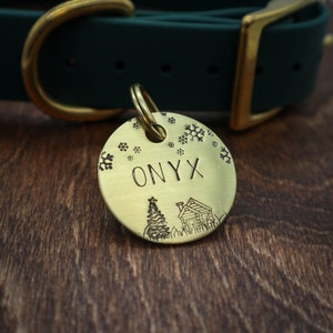 Médaillon de Noël estampé à la main pour chien | Carte d'identité pour chiens et chats