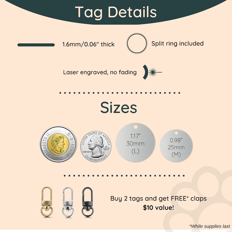 Customizable Pet ID Tags Size Info | Tag4MyPet