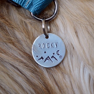 Pet ID Tag Hand stamped Silver or Gold | Dog Tag for Small and Medium Dogs | Custom Pet Tag