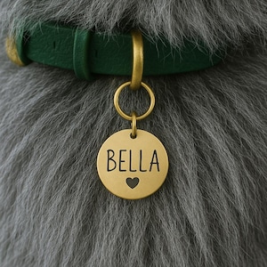 Médaille d'identité pour chien personnalisée dorée avec petit coeur