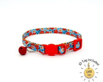 Personalized Cat Collar with ID Tag - Flowers Designs