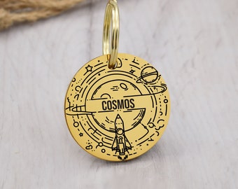 Dog Collar Tag | Space Dog Tag | Rocket Dog Tag | Dog Mom Gift | Dog Tags Canada | Personalized Dog Tag | Pet ID Tag | Cat ID Tag