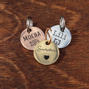 Custom Small Cat Tags, Personalized Tag for Cats, Cat Tag and Collar, Engraved Cat Tag, Cat Tag Fish, Funny Cat Tags, Cat Address Tag