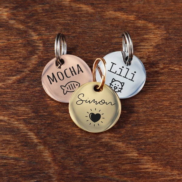 Custom Small Cat Tags, Personalized Tag for Cats, Cat Tag and Collar, Engraved Cat Tag, Cat Tag Fish, Funny Cat Tags, Cat Address Tag