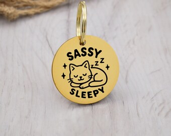 Sassy Sleep Design Engraved Custom Dog Tag Personalized Dog Name Tag ID Cat Collar Tag Customized Dog Tag