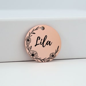 Médaillon fleur pour chien | Médaille pour collier de chien | Médaillon pour animal de compagnie | Médaille pour chien personnalisée | Médaille d'identification pour chat | Médaille florale pour animal de compagnie | avec des fleurs | Médaille pour chien en or rose